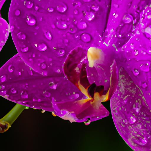 Bức ảnh macro của hoa lan hồ điệp tím với những giọt nước trên cánh hoa
