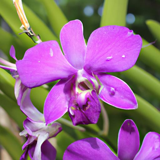 Một bức ảnh chụp cận cảnh chiếc hoa lan hồ điệp Thái Lan màu tím tươi sáng đang nở rộ