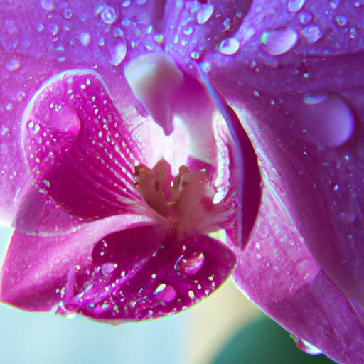 Lan hồ điệp tím ý nghĩa với giọt sương trên cánh hoa